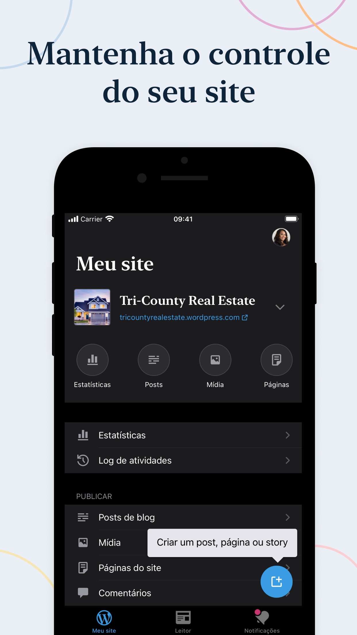 Screenshot do app WordPress – Criador de sites