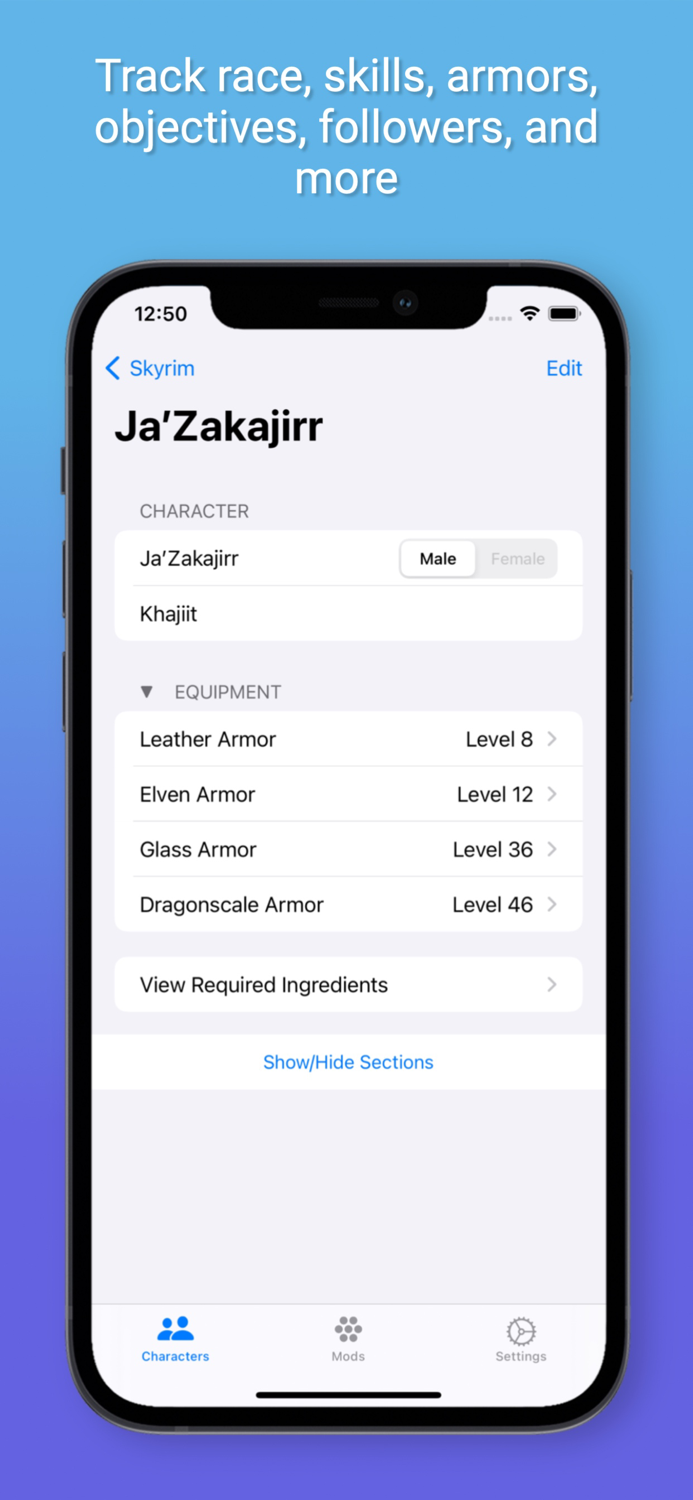 Character Tracker for Skyrim