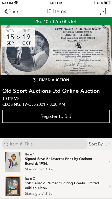 Old Sports Auction Screenshot
