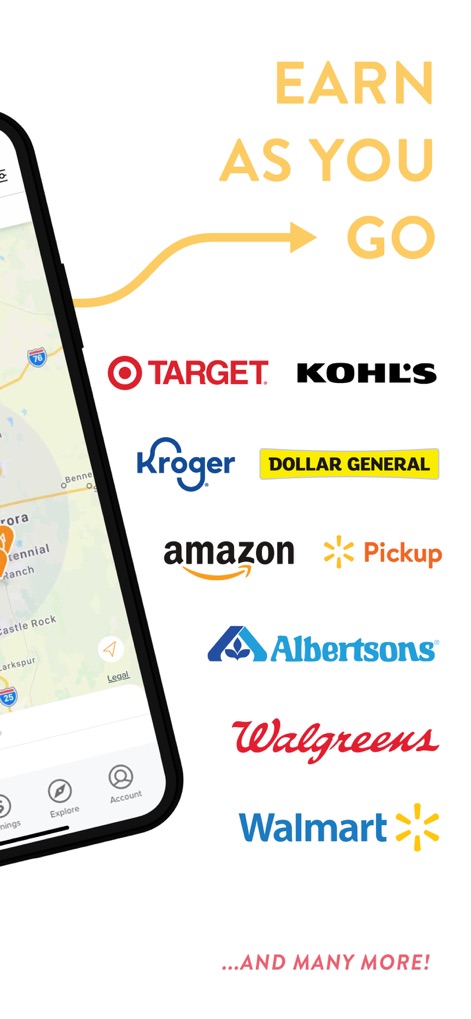 Field Agent - Esta imagen muestra la integración de la aplicación con reconocidas marcas minoristas, ilustrando el eslogan 'Gana sobre la marcha' y la gran variedad de tiendas donde los usuarios pueden completar trabajos.