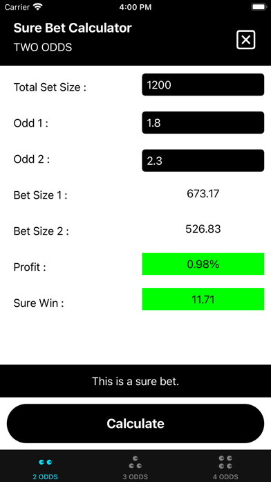 Sure Bet Arbitrage Calculator Screenshot