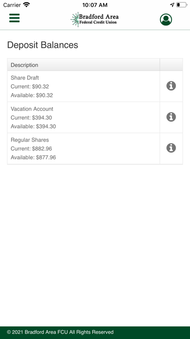 Bradford Area FCU Screenshot