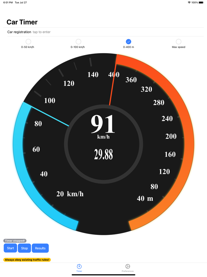 Car Timer speed test