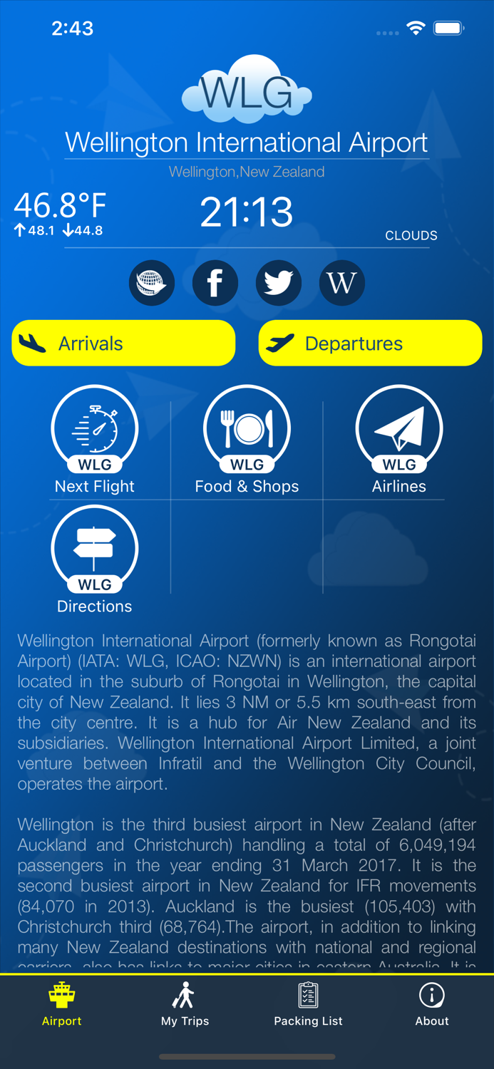 Wellington Airport Info Radar