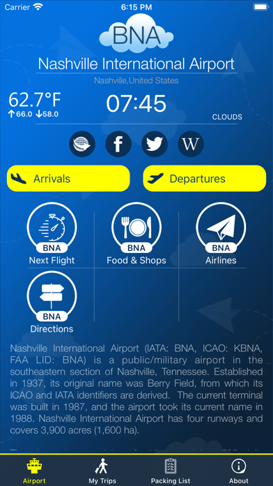 Nashville Airport Info + Radar Screenshot