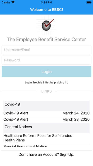 The EBSC Benefits Screenshot