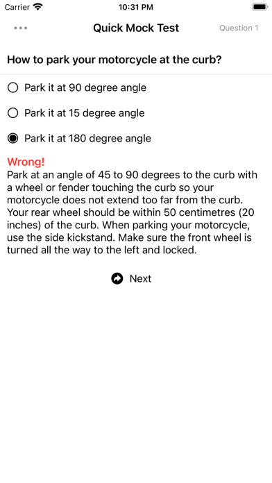 U.S. Motorcycle Practice Test Screenshot