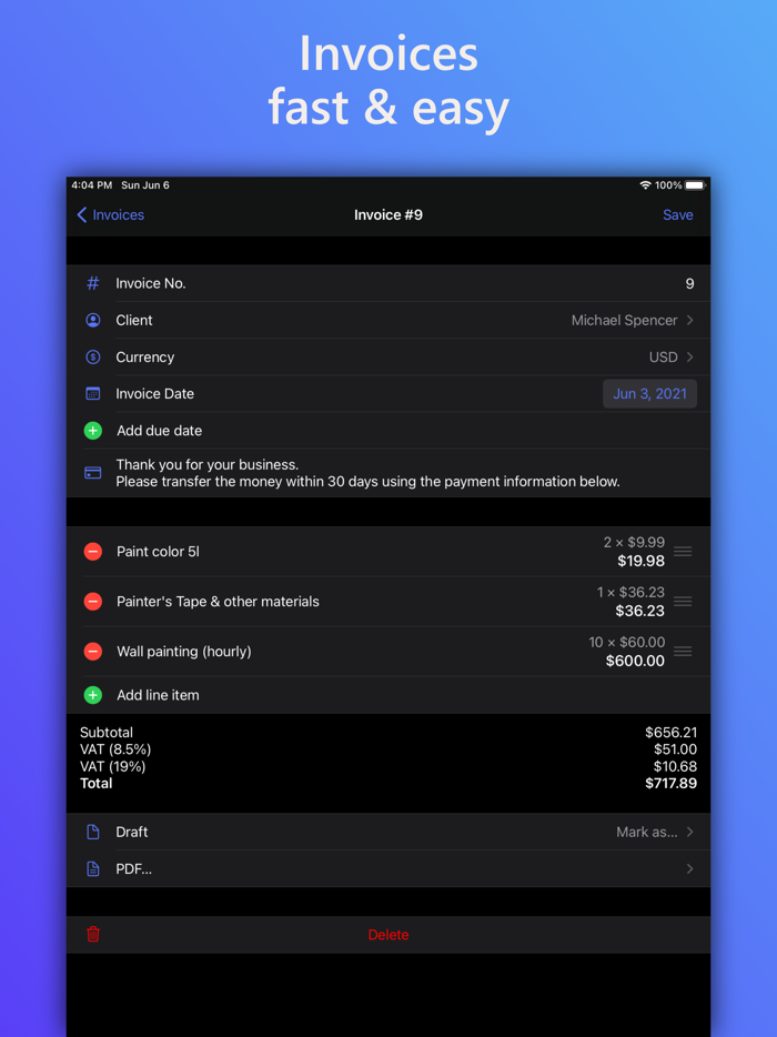 SubTotal Invoice Maker