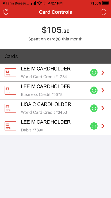 FBB Card Controls Screenshot