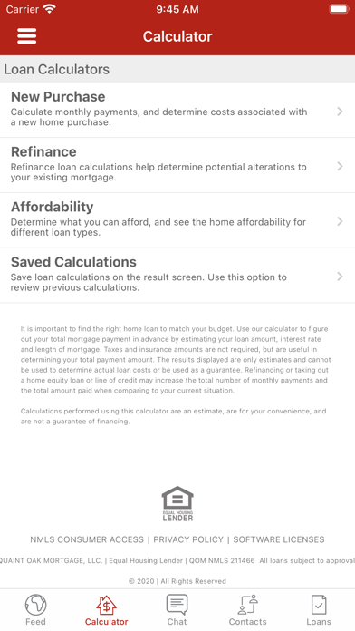 Quaint Oak Mortgage Screenshot