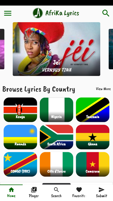 Afrika Lyrics Music Player Screenshot