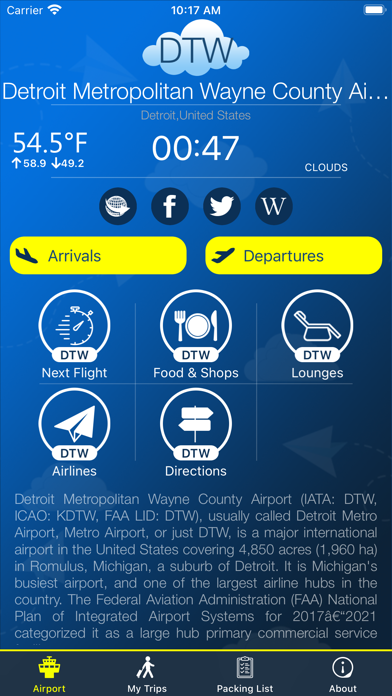 Detroit Airport (DTW) + Radar Screenshot