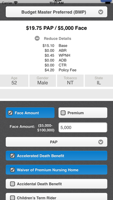 OAIC Insurance Rate Calculator Screenshot