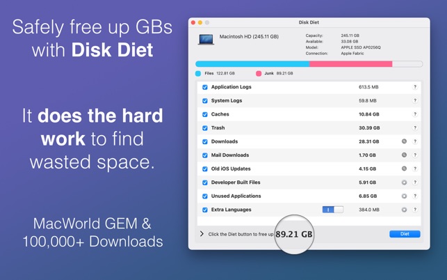 Snímek obrazovky Disk Diet