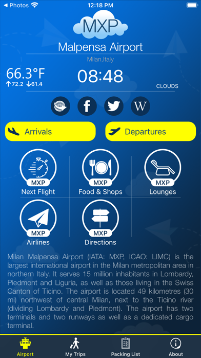 Milan-Malpensa Airport Pro (MXP) + Flight Tracker Screenshot 1