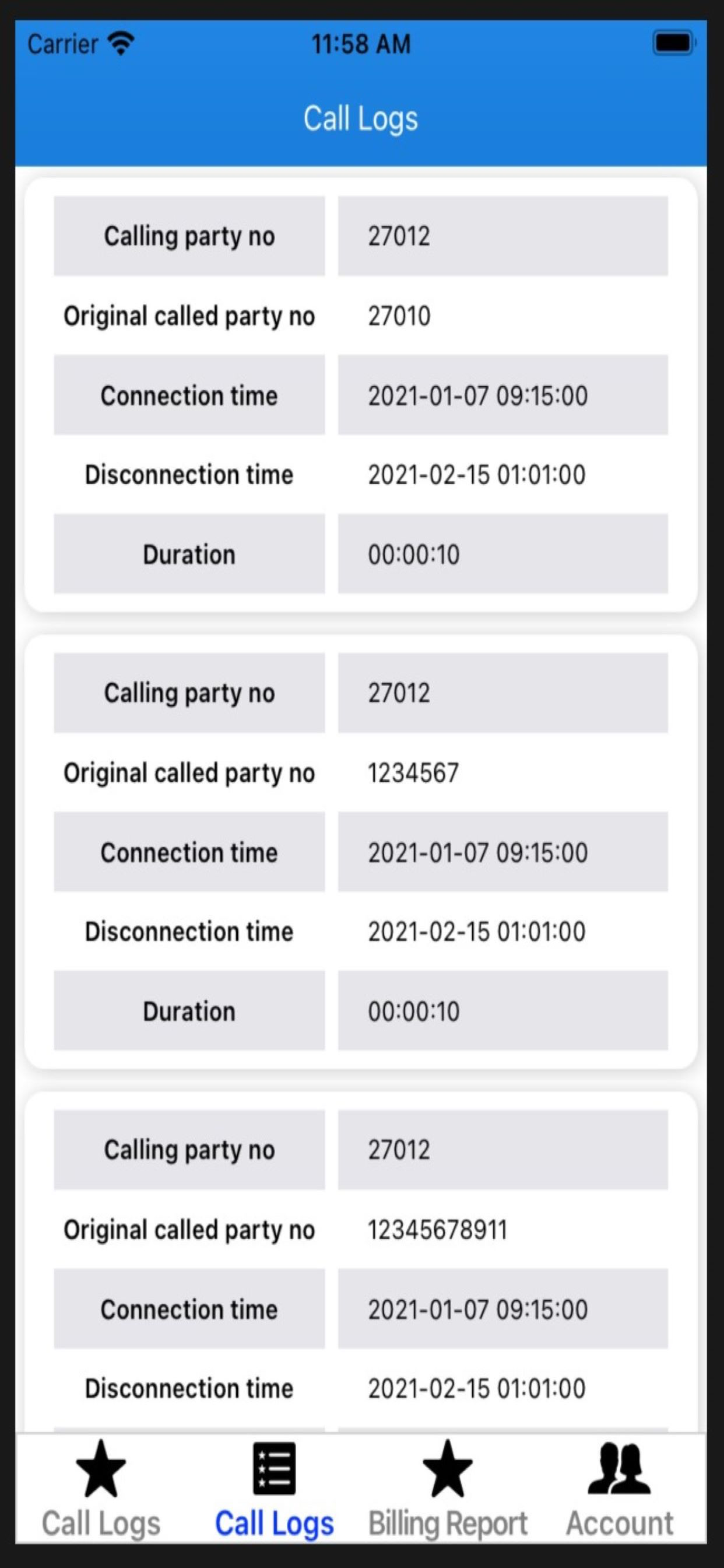 Call Logs and Billing