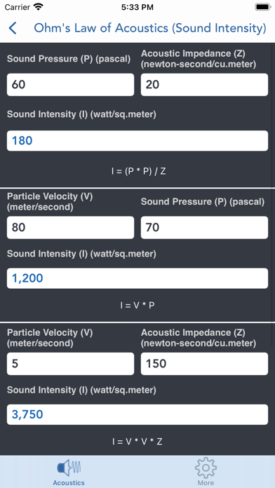 Acoustics Engineering Calc. Screenshot
