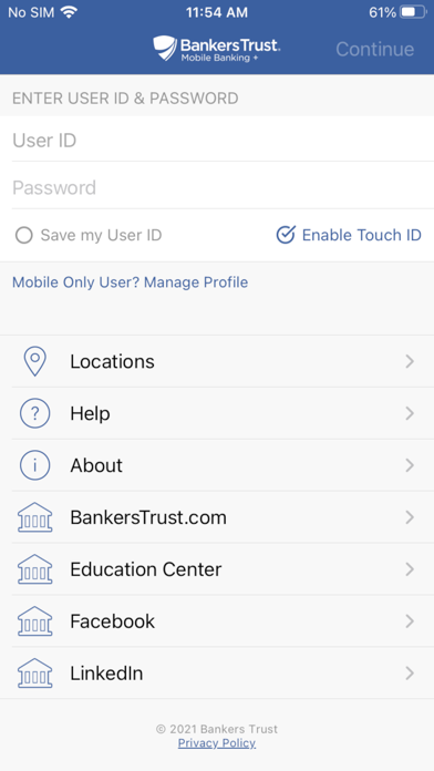 Bankers Trust M+ Personal Screenshot