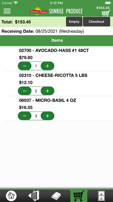 Sunrise Produce Checkout App Screenshot