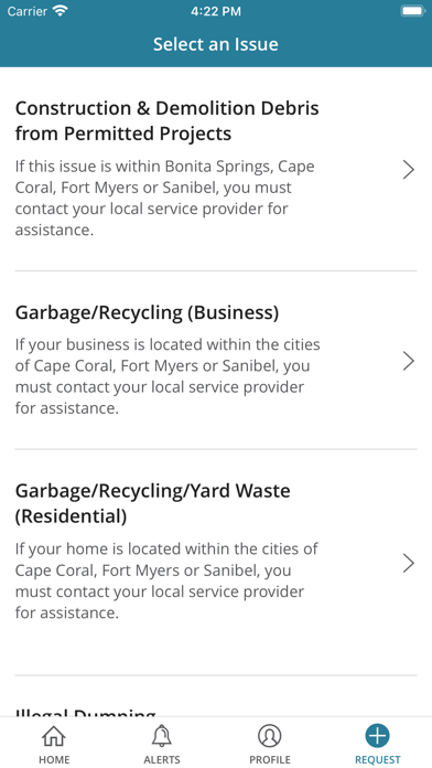 Lee County Request for Action Screenshot