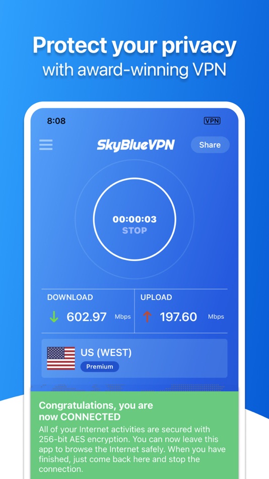 #1. SkyBlueVPN: VPN Fast & Secure (iOS) 由: Circo, Inc.