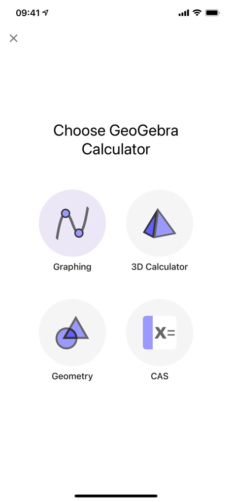 GeoGebra Calculator Suite - La herramienta ofrece una selección intuitiva de calculadoras especializadas, incluyendo módulos como 'Graphing' para funciones y 'Geometry' para construcciones dinámicas.