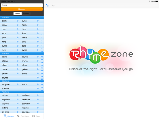 RhymeZone iPad app afbeelding 1