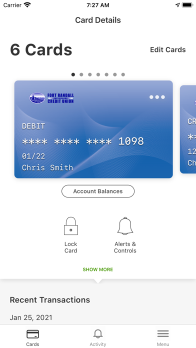 Fort Randall FCU Card Manager Screenshot