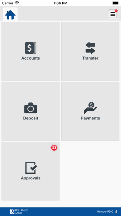 Reliance Bank Business Banking Screenshot