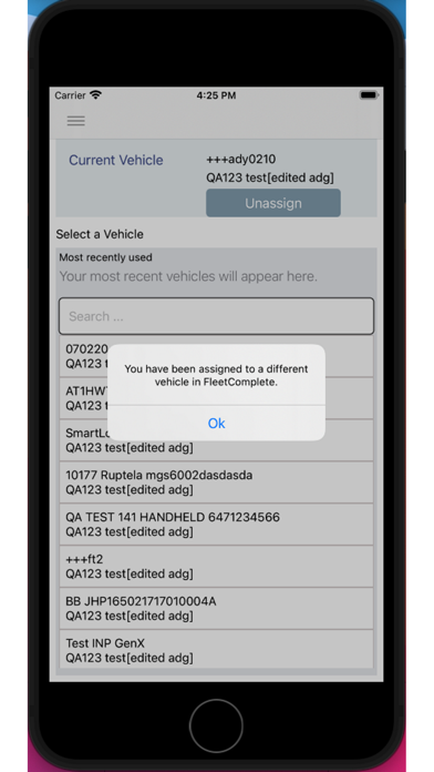 Vehicle Assignment Screenshot