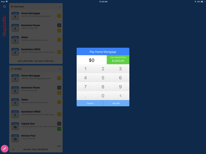 Simple Bill Reminders