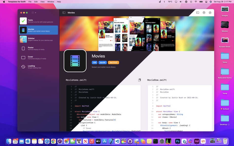 #2. Templates for Swift (macOS) 作者: Justin Bush