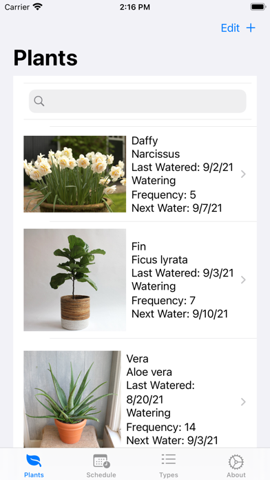 Plant Ed Plant Watering Diary Screenshot