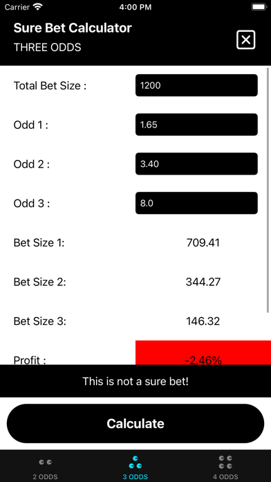 Sure Bet Arbitrage Calculator Screenshot