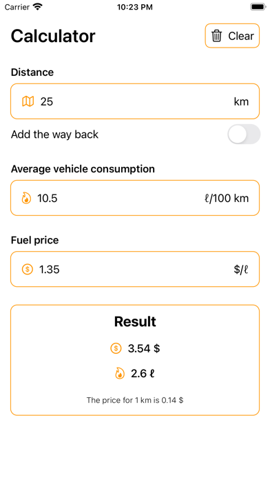 Fuel Trip Calculator Screenshot