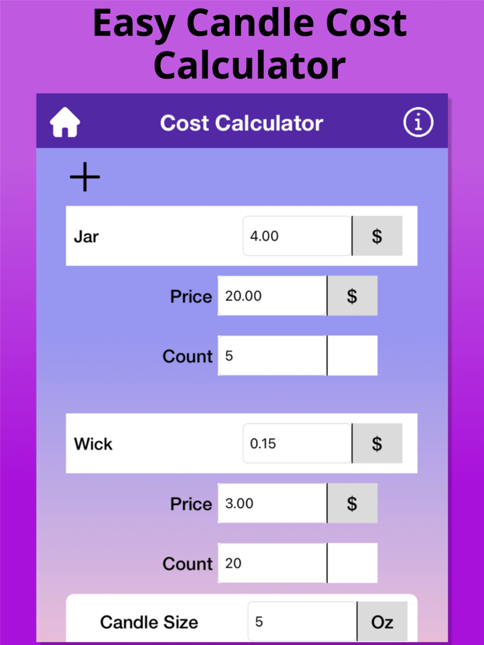 Candle Calculator CostWeight