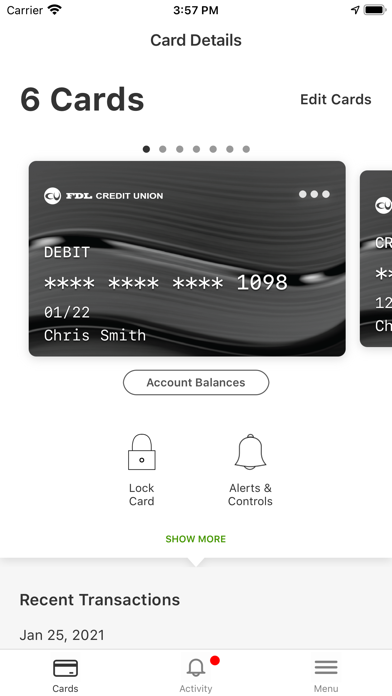 FDLCU Credit Card Control Screenshot