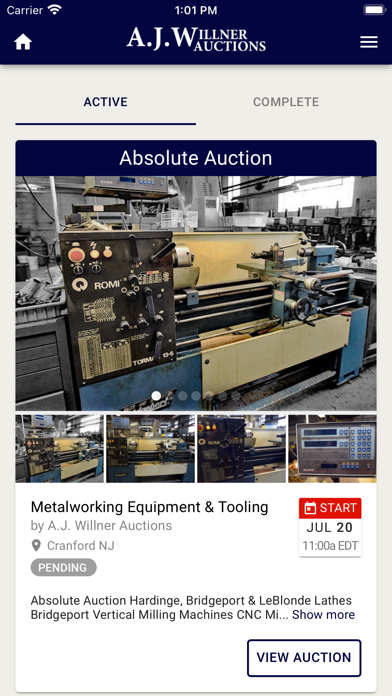 AJ Willner Auctions Screenshot