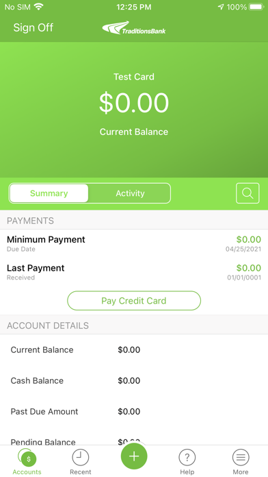 Traditions Credit Card Screenshot