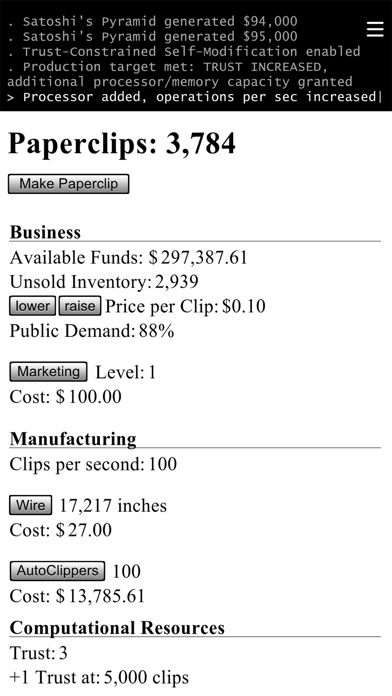 screenshot of Universal Paperclips™ 1