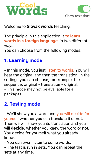 Slovak Vocabulary Screenshot