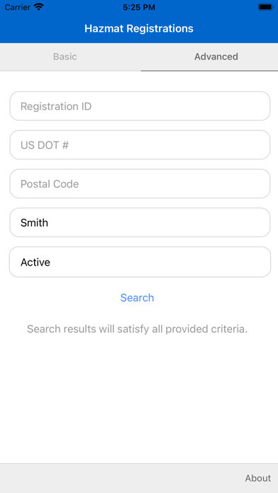 Hazmat Registration Search Screenshot