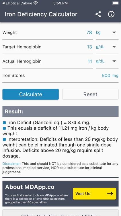 Iron Deficiency Calculator by Florin Nedea