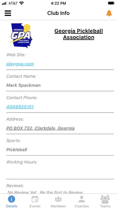 Georgia Pickleball Association Screenshot