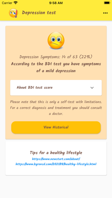 Depression Test Screenshot