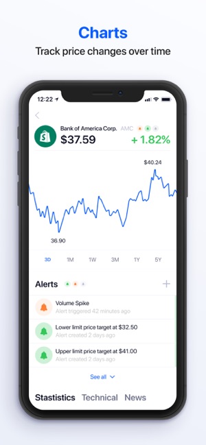 Mobile interface showing real-time AI trading alerts with price movement notifications