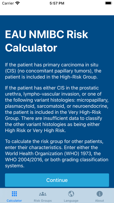 EAU NMIBC Risk Calculator Screenshot