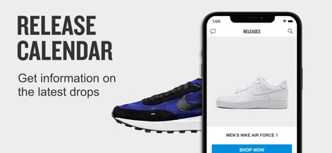 Finish Line – Shop Exclusive - L'application fournit un aperçu clair des futures sorties de sneakers, permettant aux utilisateurs d'accéder aux détails des produits et de s'informer sur les lancements à venir.