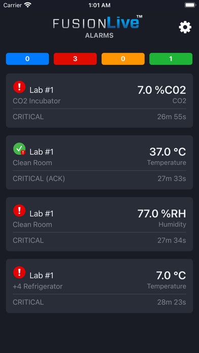 FusionLive Alarms Screenshot