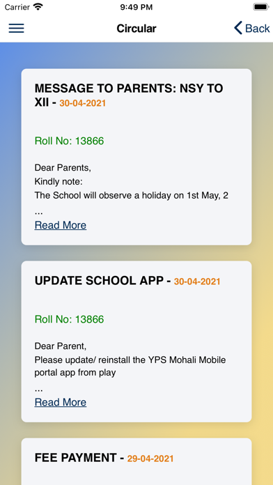 YPS Mohali Mobile Portal Screenshot